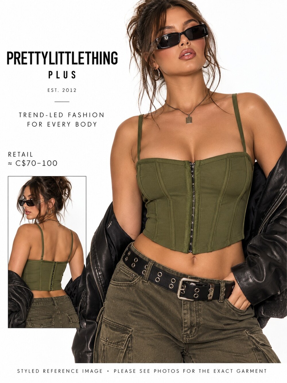 Pretty Little Thing Plus Sjze XL Green Corset Top Sexy Romantic Y2K Coquette NWT
